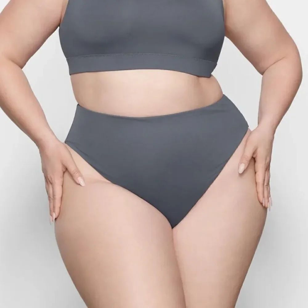 SKIMS NWT Recycled Swim Mid Waist Bottom Bikini Swim Bottom In Gunmetal Gray